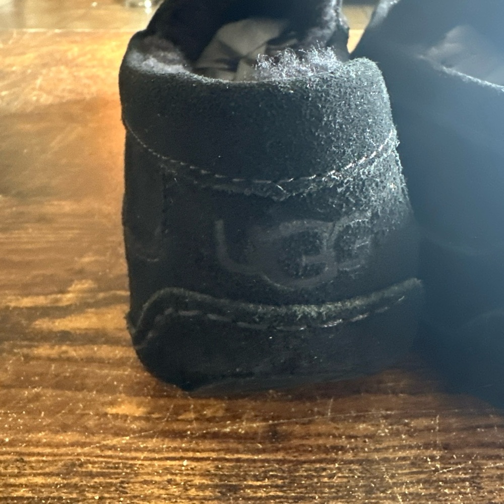 UGG Men Ascot Fur Slippers Sz 12 Wool Lined Leather Moccasin Shoes Black Suede‎ - Picture 7 of 10